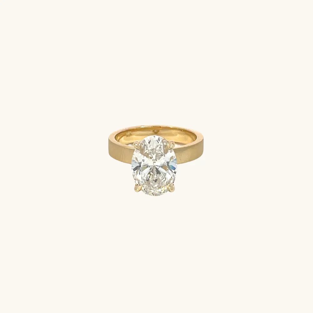 3.59 Oval Lab Diamond Engagement Ring with Satin Solitaire Setting