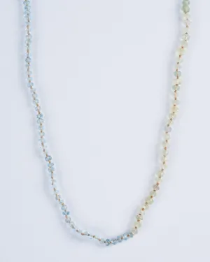35" aquamarine, peridot, prenite button necklace
