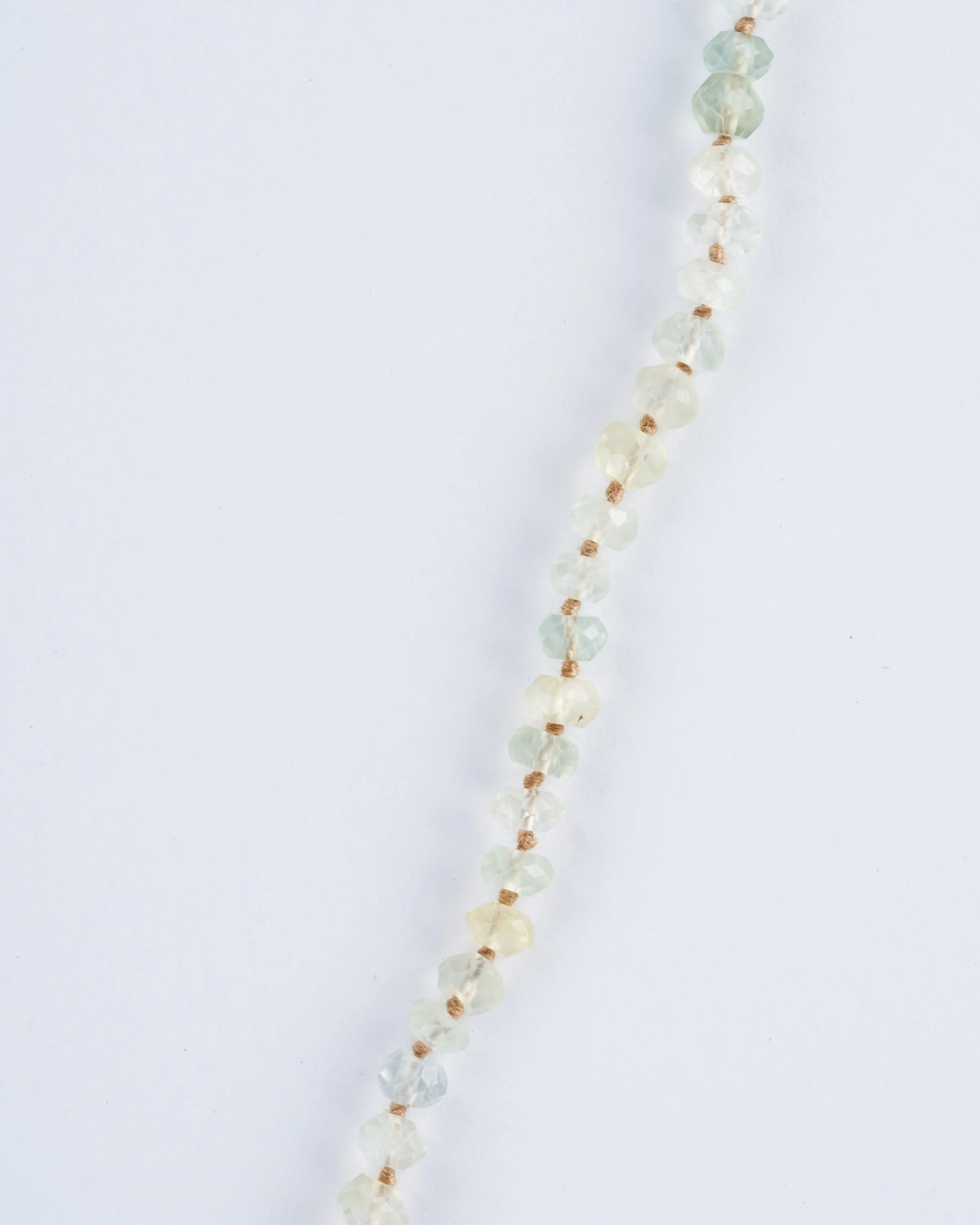 35" aquamarine, peridot, prenite button necklace
