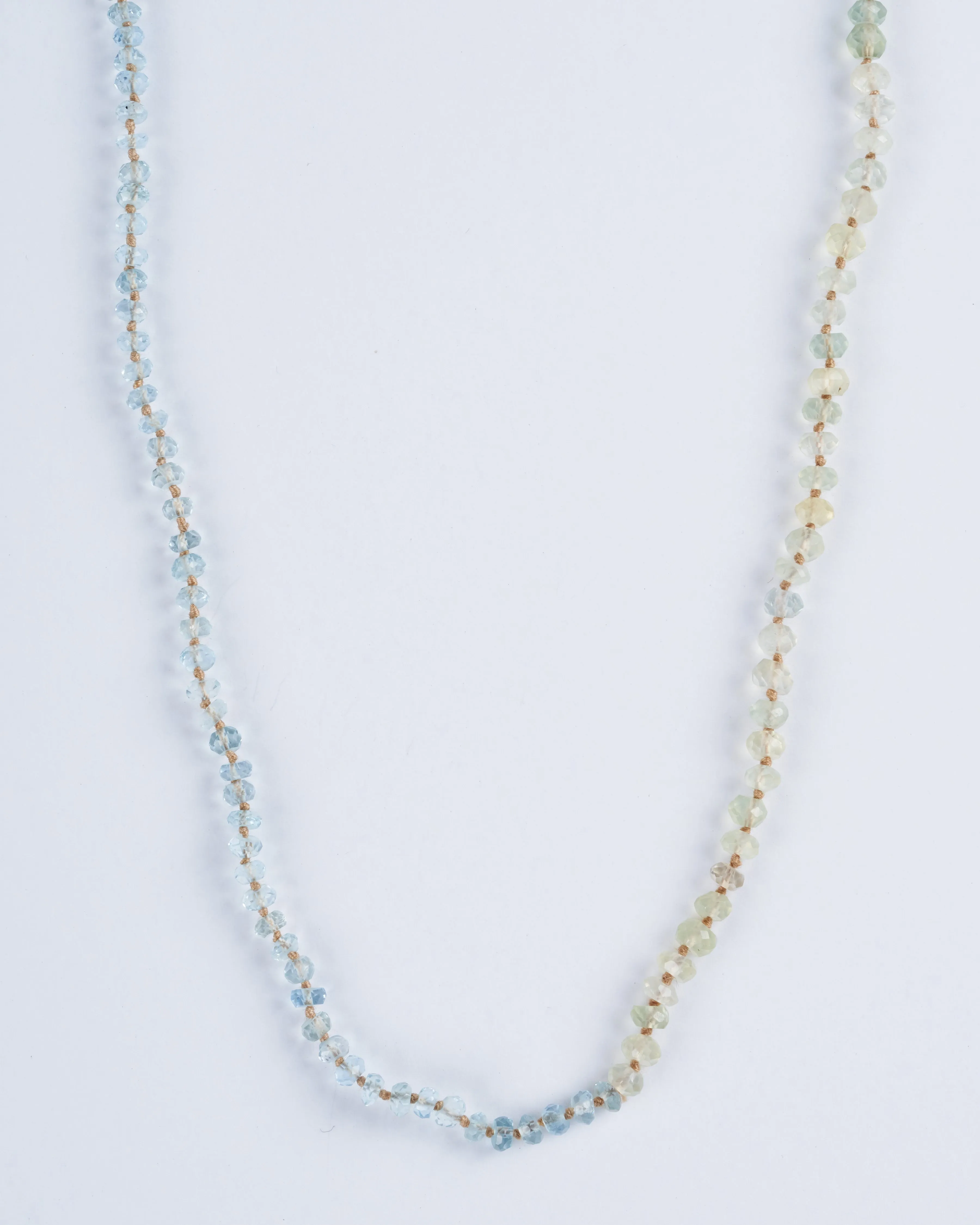 35" aquamarine, peridot, prenite button necklace
