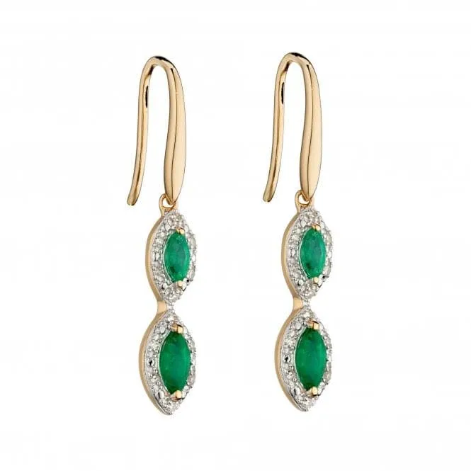 9ct Recolour Marquise 3 Drop Emerald Yellow Gold Earrings GE2343G