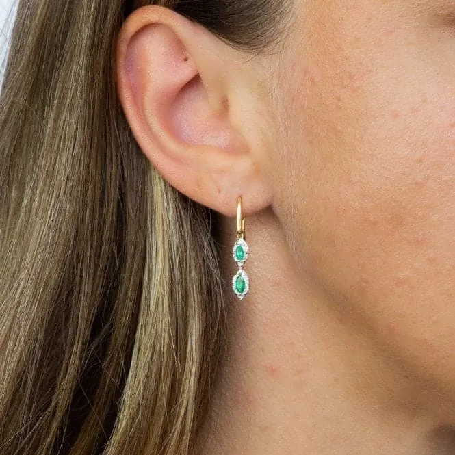9ct Recolour Marquise 3 Drop Emerald Yellow Gold Earrings GE2343G
