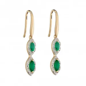 9ct Recolour Marquise 3 Drop Emerald Yellow Gold Earrings GE2343G