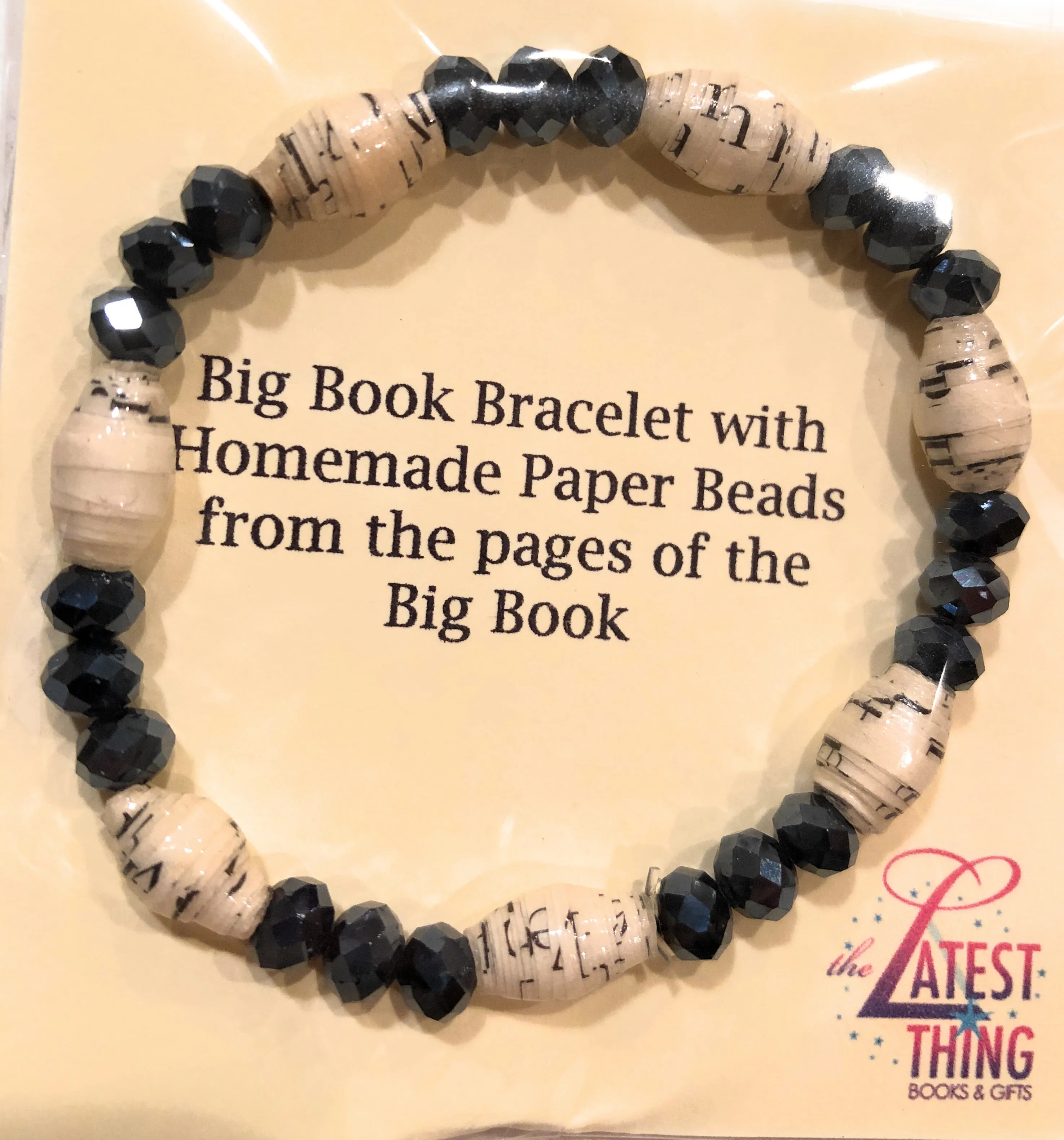 AA Big Book Bracelet Black Beads Made From Real Pages From The Big Book