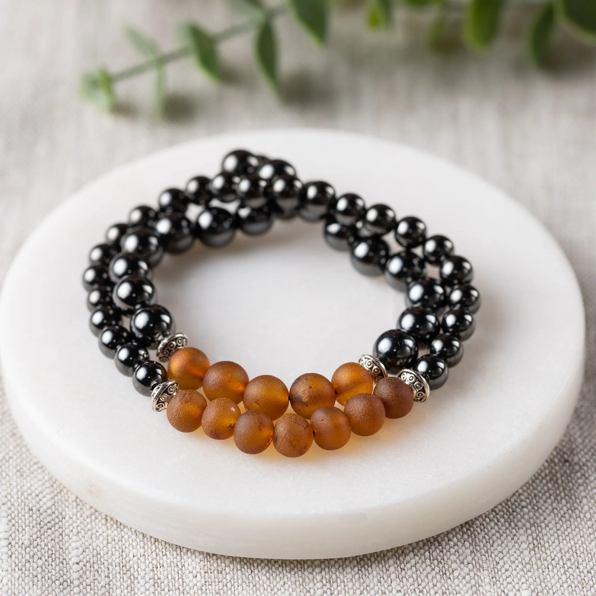Adults | Raw Cognac Amber   High Power Magnetic Hematite Bracelet