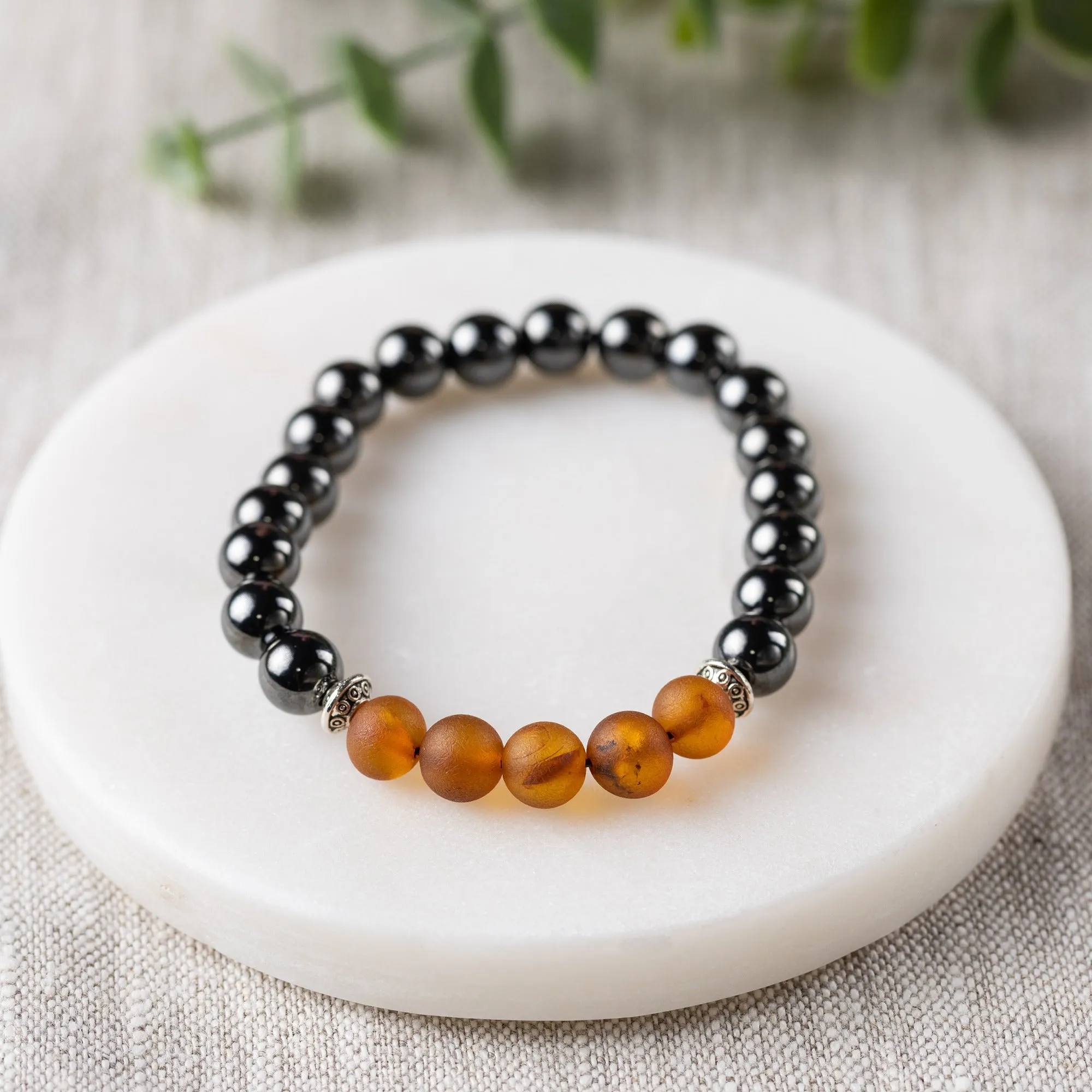 Adults | Raw Cognac Amber   High Power Magnetic Hematite Bracelet