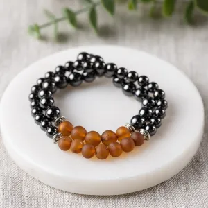 Adults | Raw Cognac Amber   High Power Magnetic Hematite Bracelet