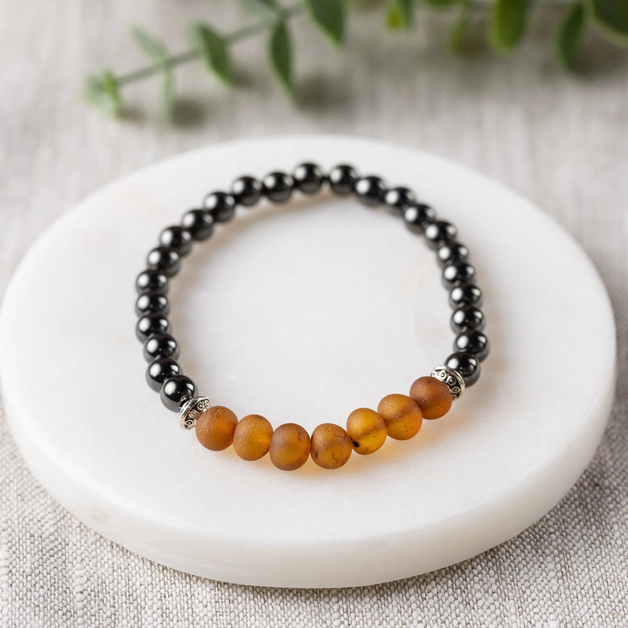 Adults | Raw Cognac Amber   High Power Magnetic Hematite Bracelet