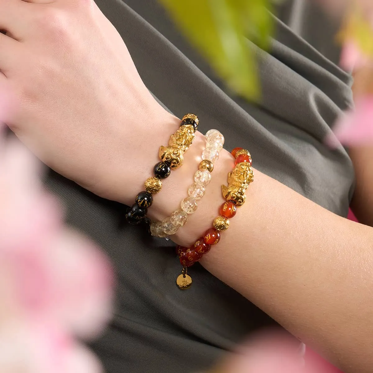 Alabaster | .925 Sterling Gold Vermeil | Firefly Glass Bracelet