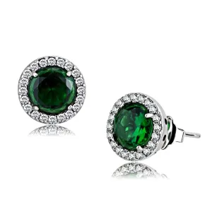 Alamode High polished (no plating) Stainless Steel Earrings with Synthetic Synthetic Glass in Emerald