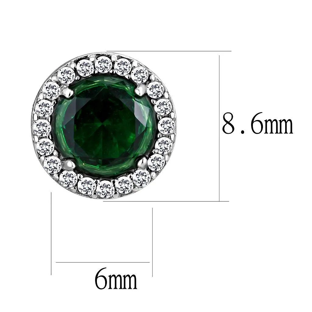 Alamode High polished (no plating) Stainless Steel Earrings with Synthetic Synthetic Glass in Emerald