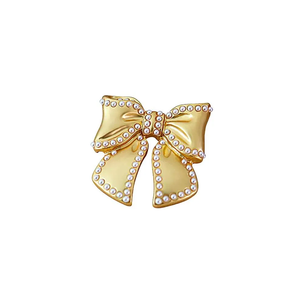 Alloy Double Row Small Pearl Bow Brooch