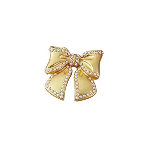 Alloy Double Row Small Pearl Bow Brooch