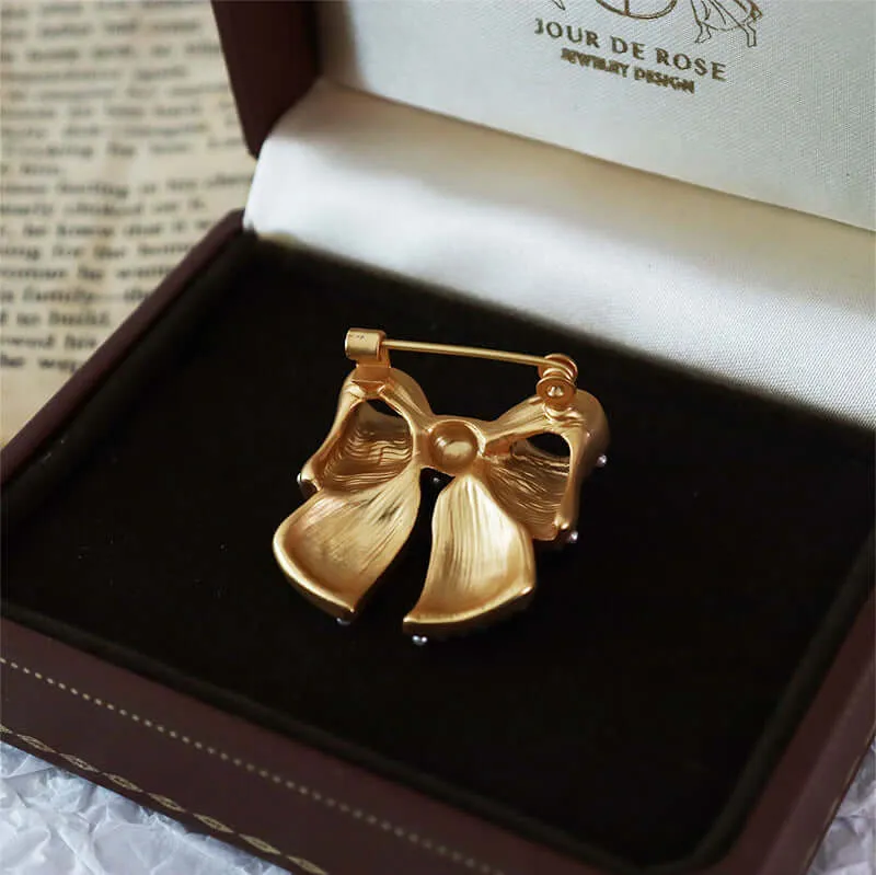 Alloy Double Row Small Pearl Bow Brooch