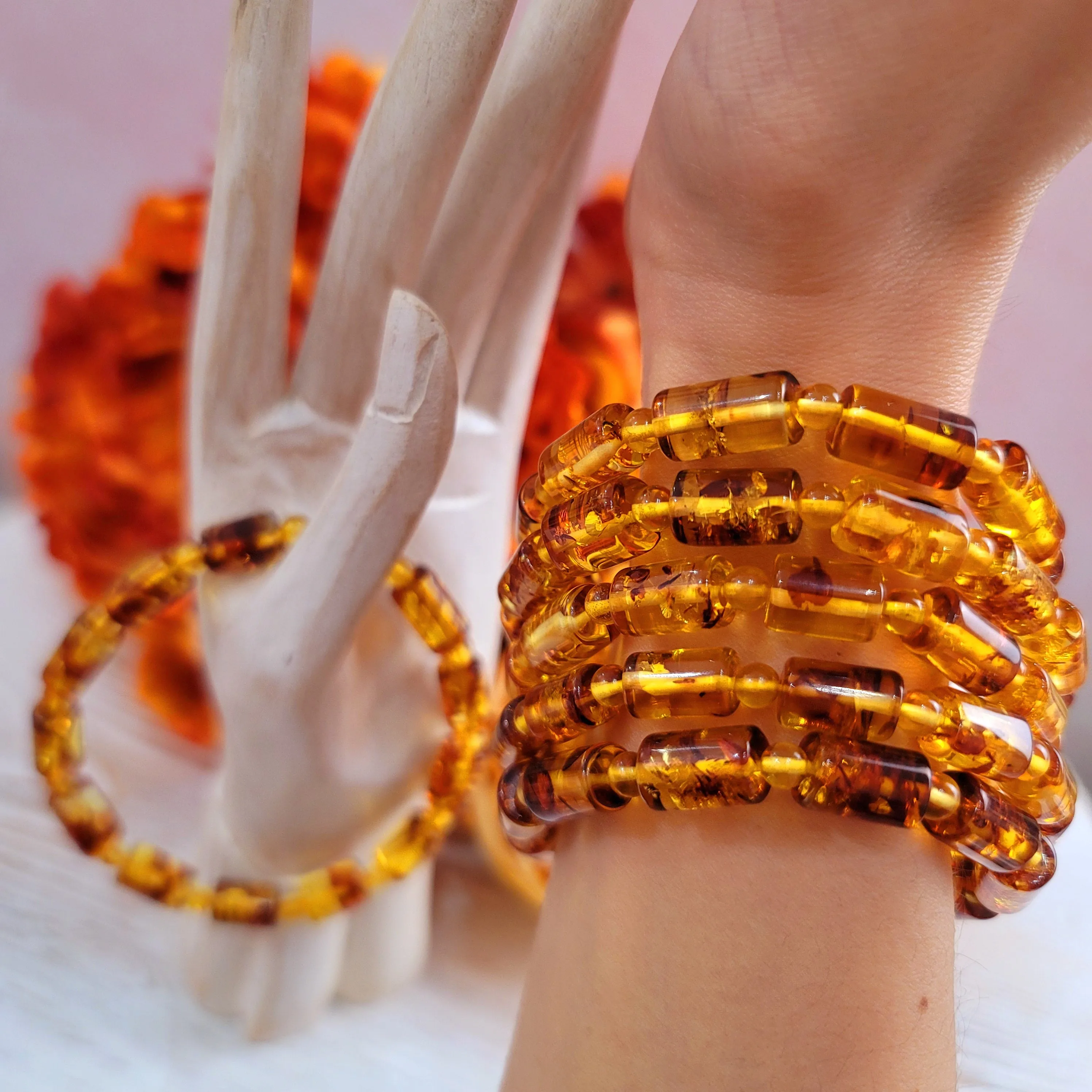 Amber Cylinder Bracelet for Healing and Pain Relief