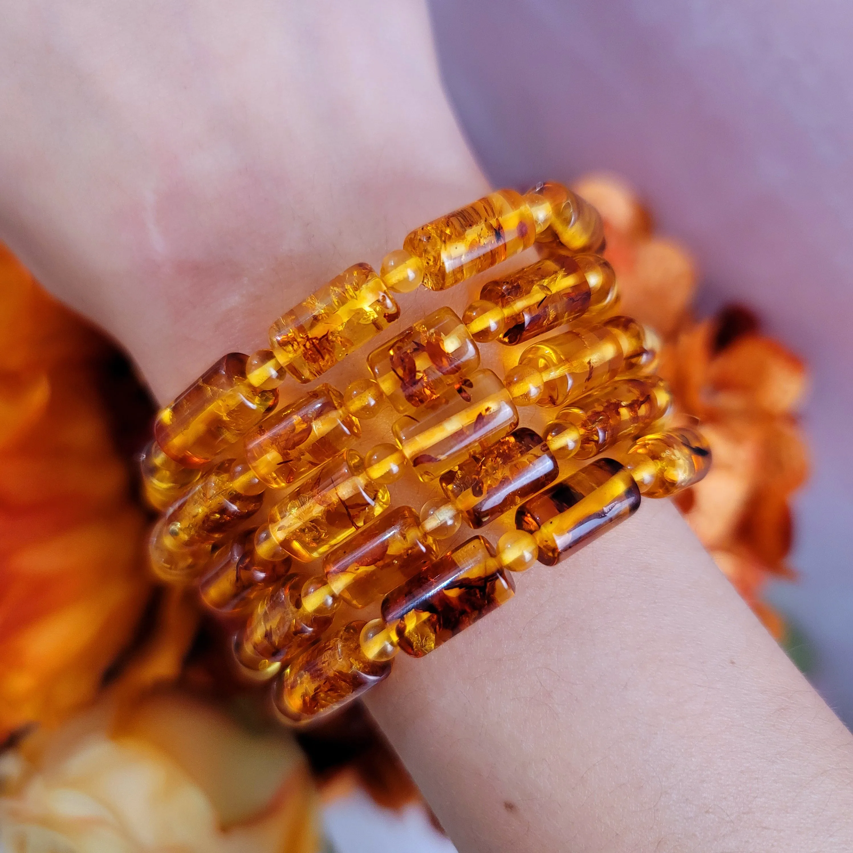 Amber Cylinder Bracelet for Healing and Pain Relief