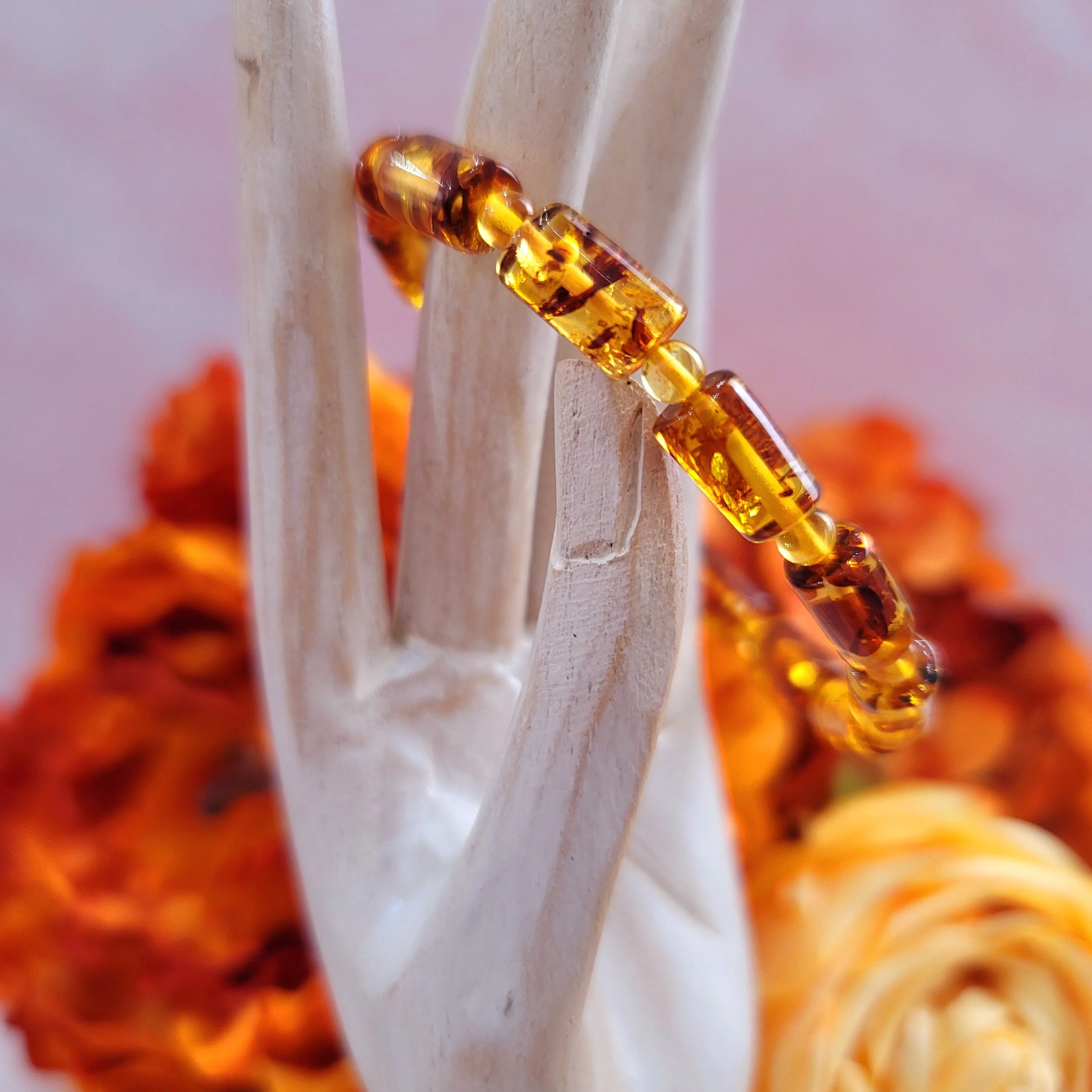 Amber Cylinder Bracelet for Healing and Pain Relief