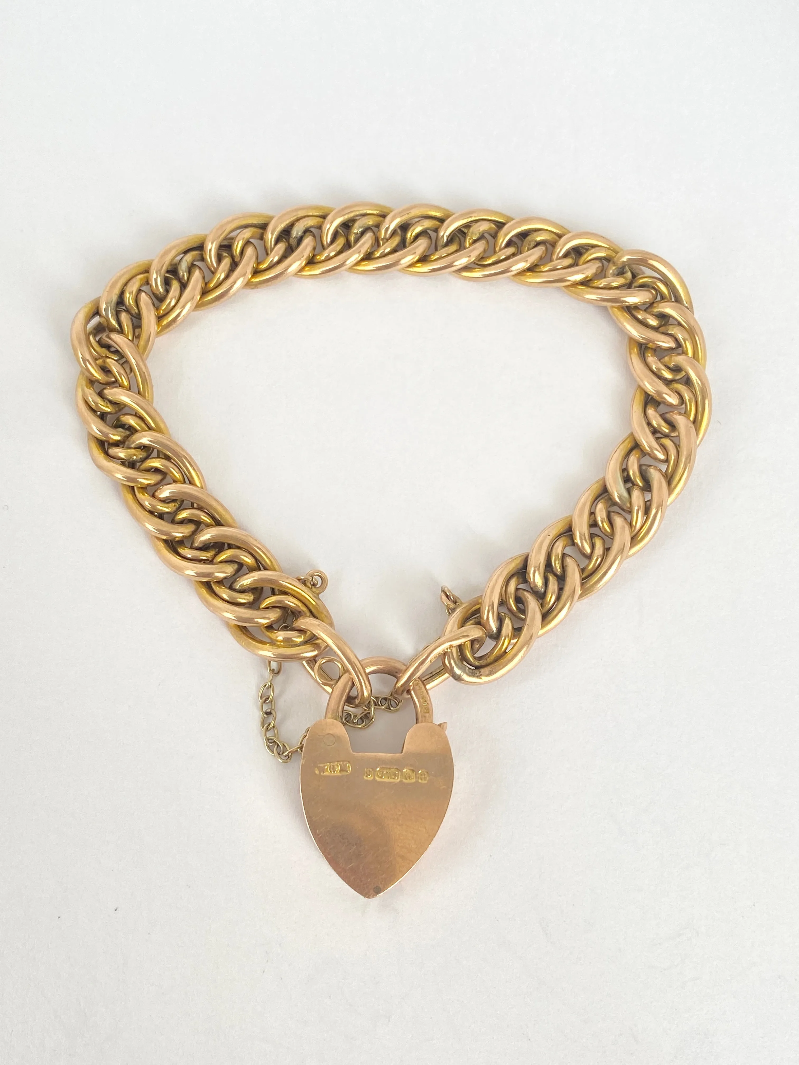 Antique, 9ct Gold Fancy Link Bracelet with Heart Padlock, Hallmarked Birmingham, 1900