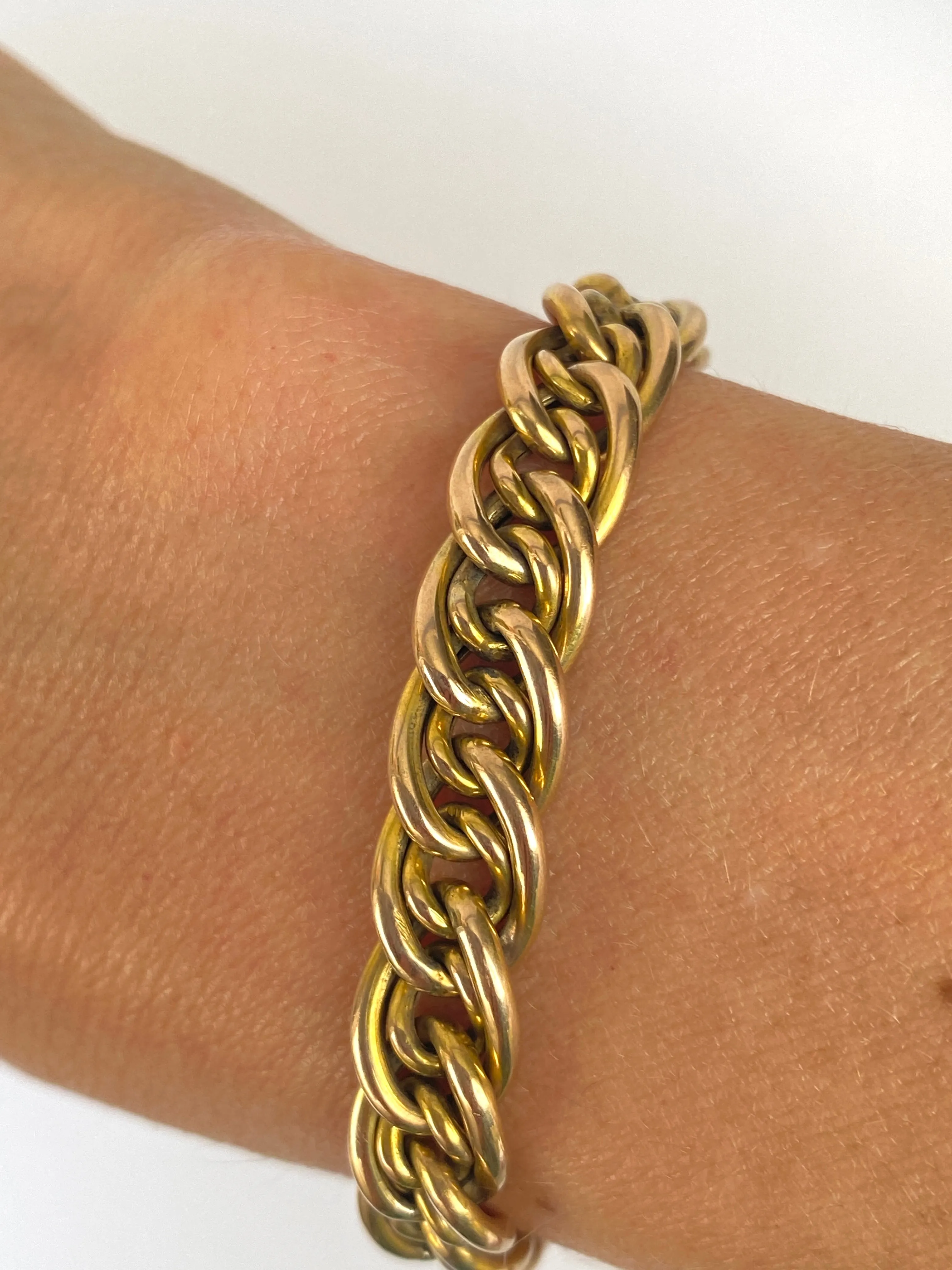 Antique, 9ct Gold Fancy Link Bracelet with Heart Padlock, Hallmarked Birmingham, 1900