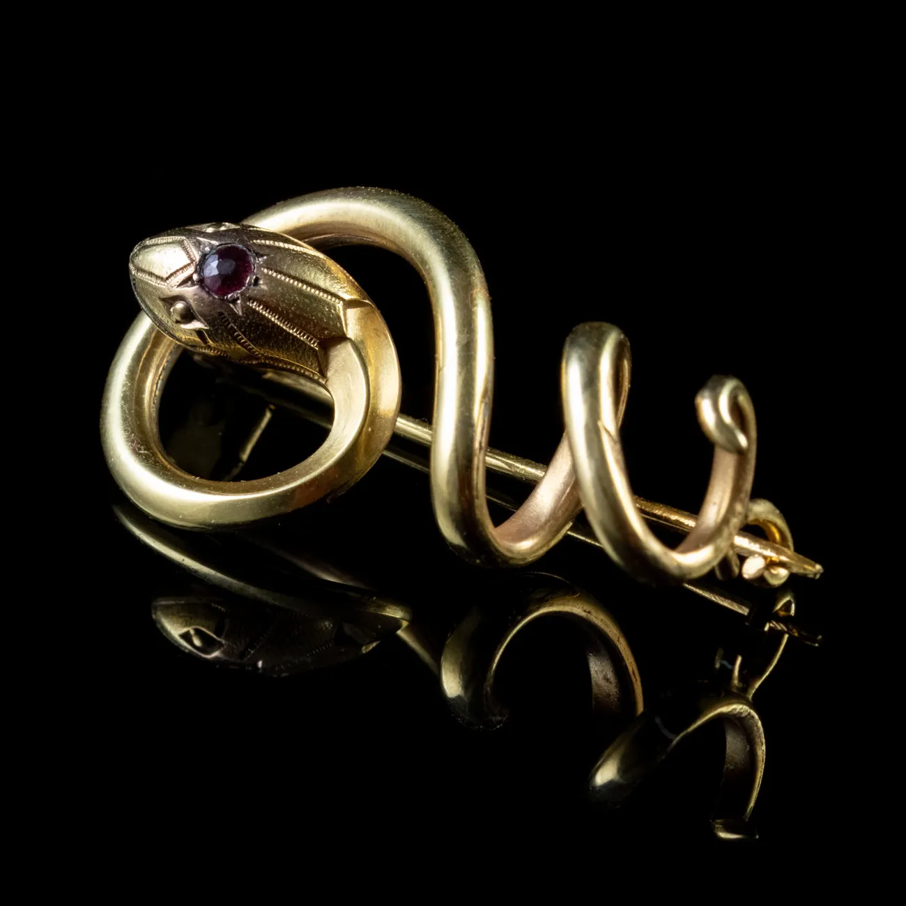 Antique French Art Nouveau Serpent Brooch Garnet 18Ct Gold Circa 1900