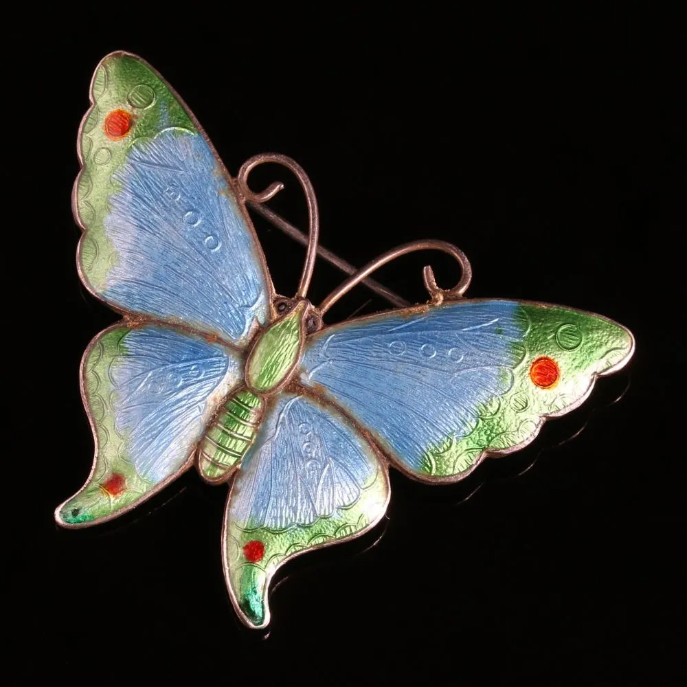 Antique Victorian Butterfly Enamel Brooch Circa 1900
