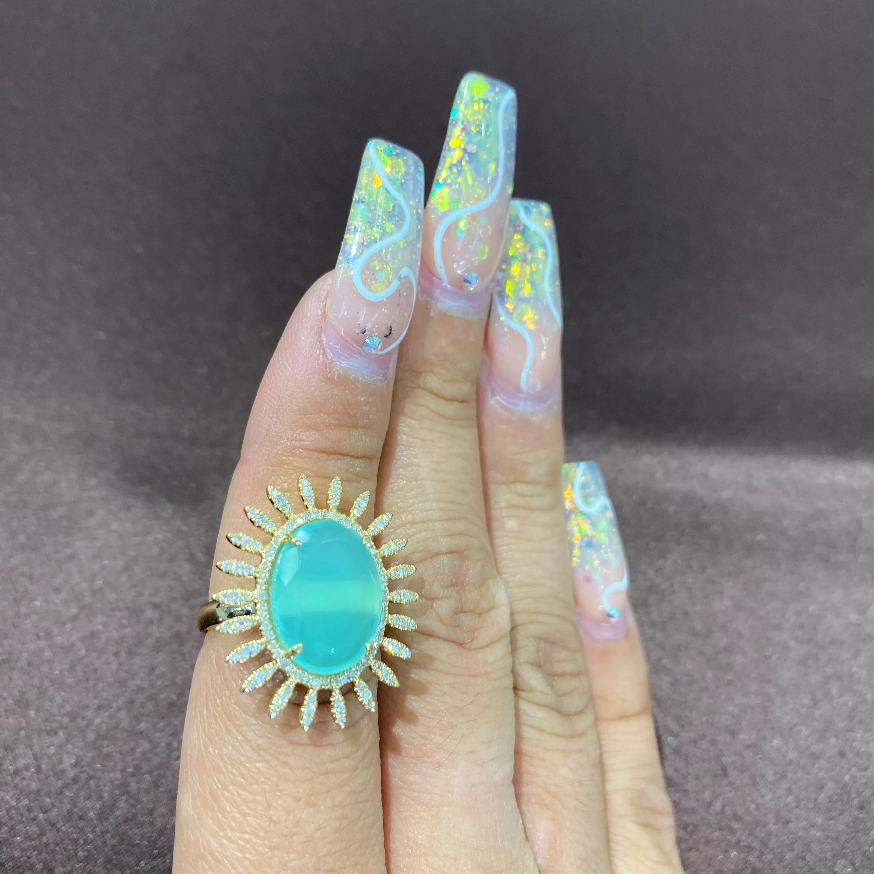 Aqua Chalce Floral Ring