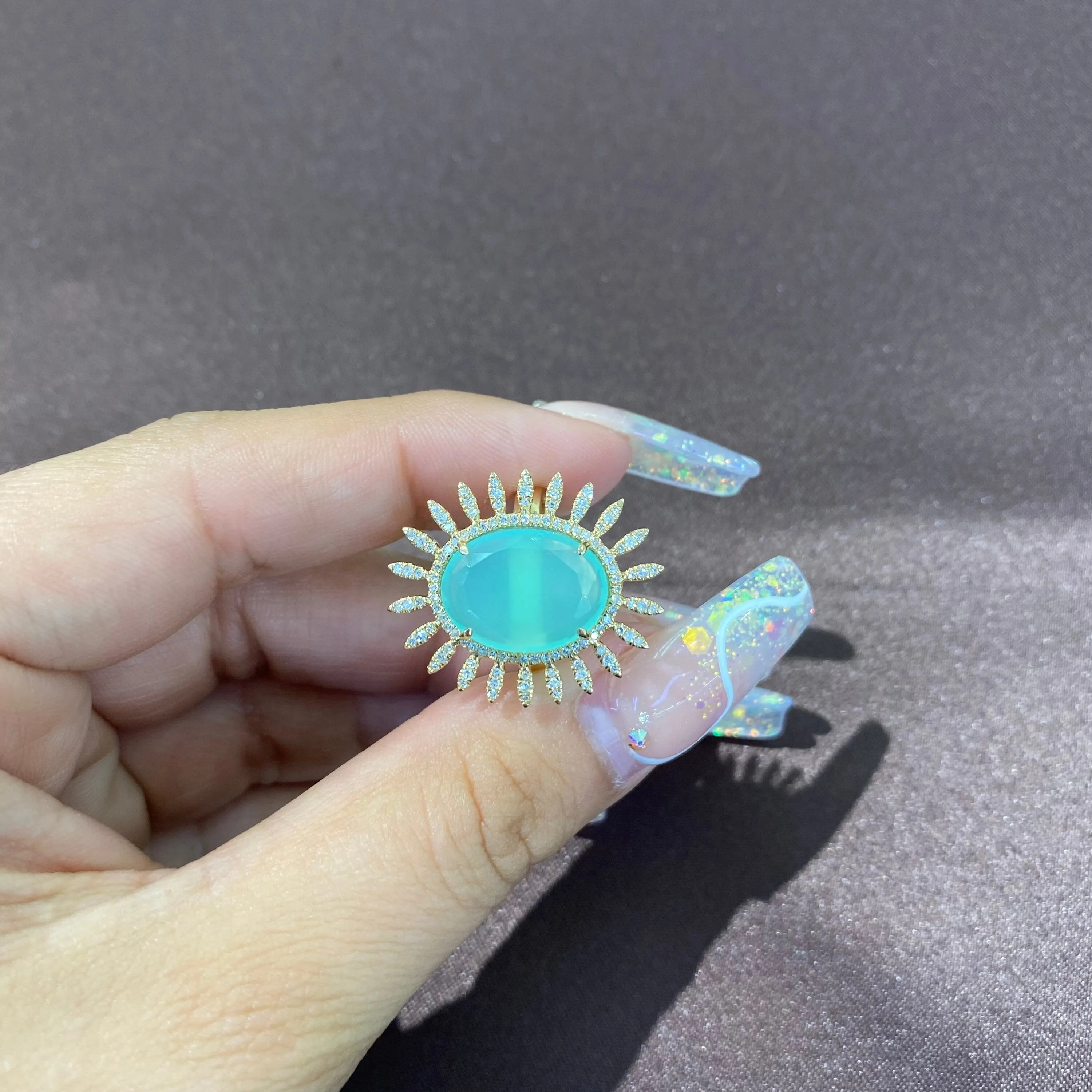 Aqua Chalce Floral Ring