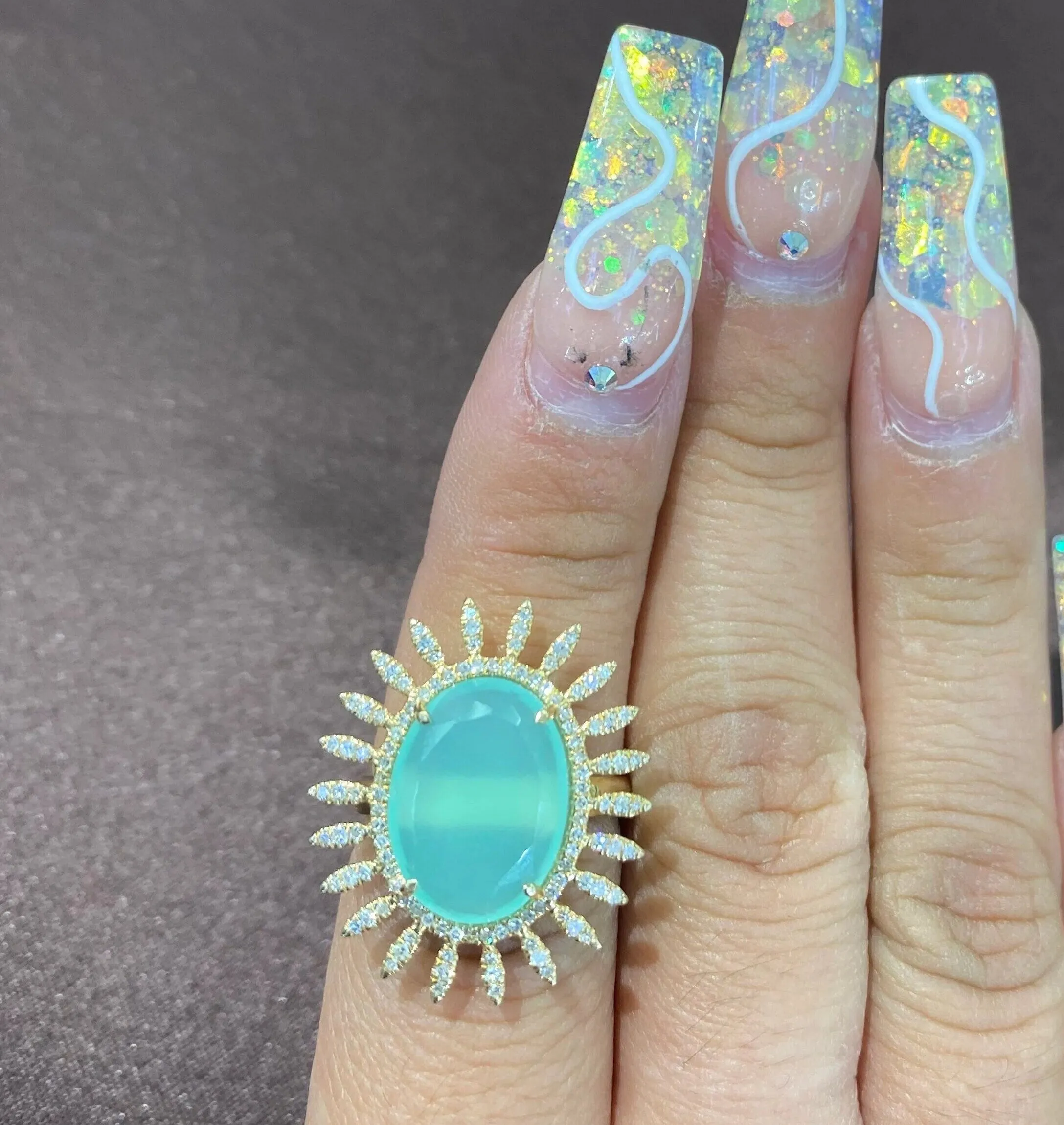 Aqua Chalce Floral Ring