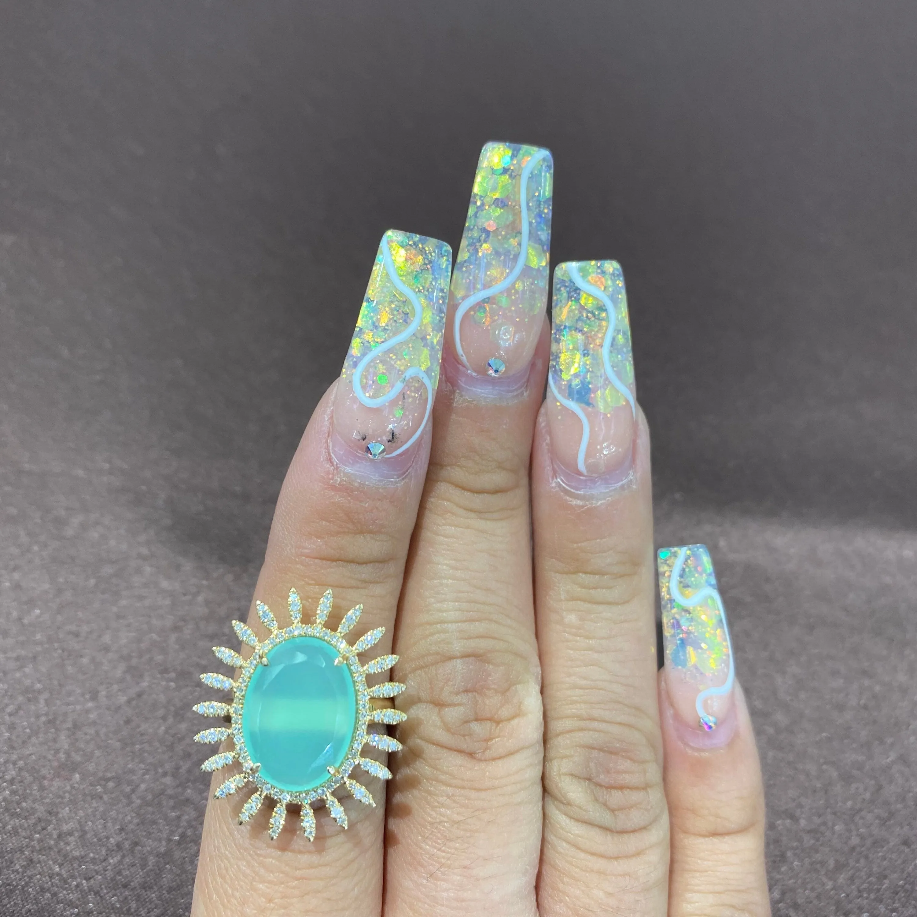 Aqua Chalce Floral Ring