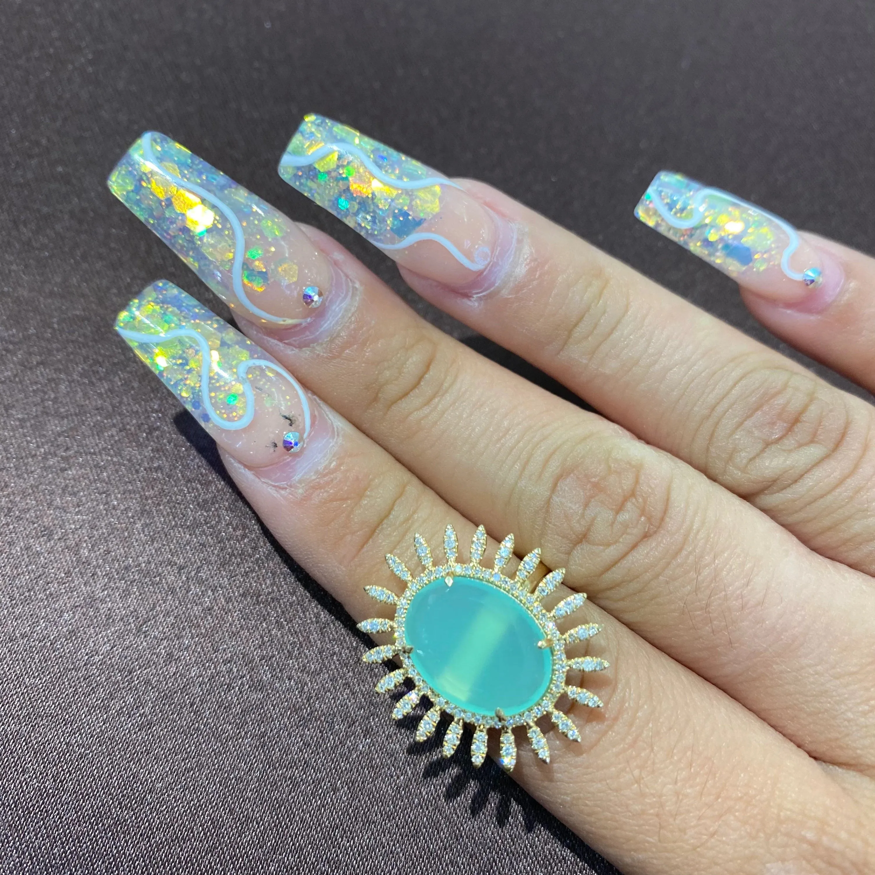 Aqua Chalce Floral Ring
