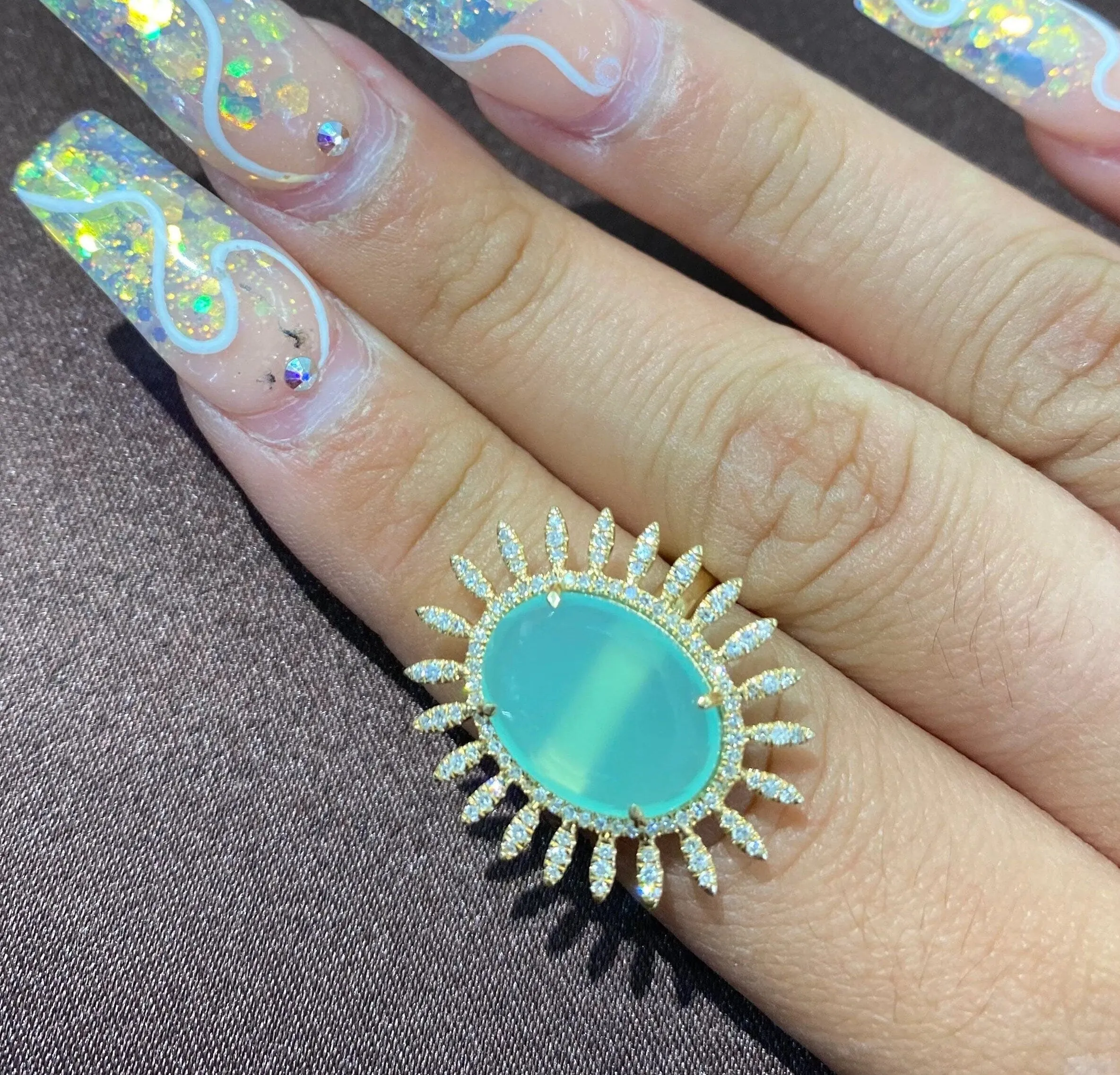 Aqua Chalce Floral Ring