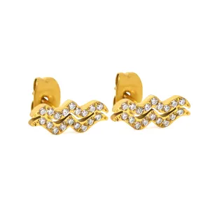 Aquarius Earrings with CZ Stones - Yellow Gold