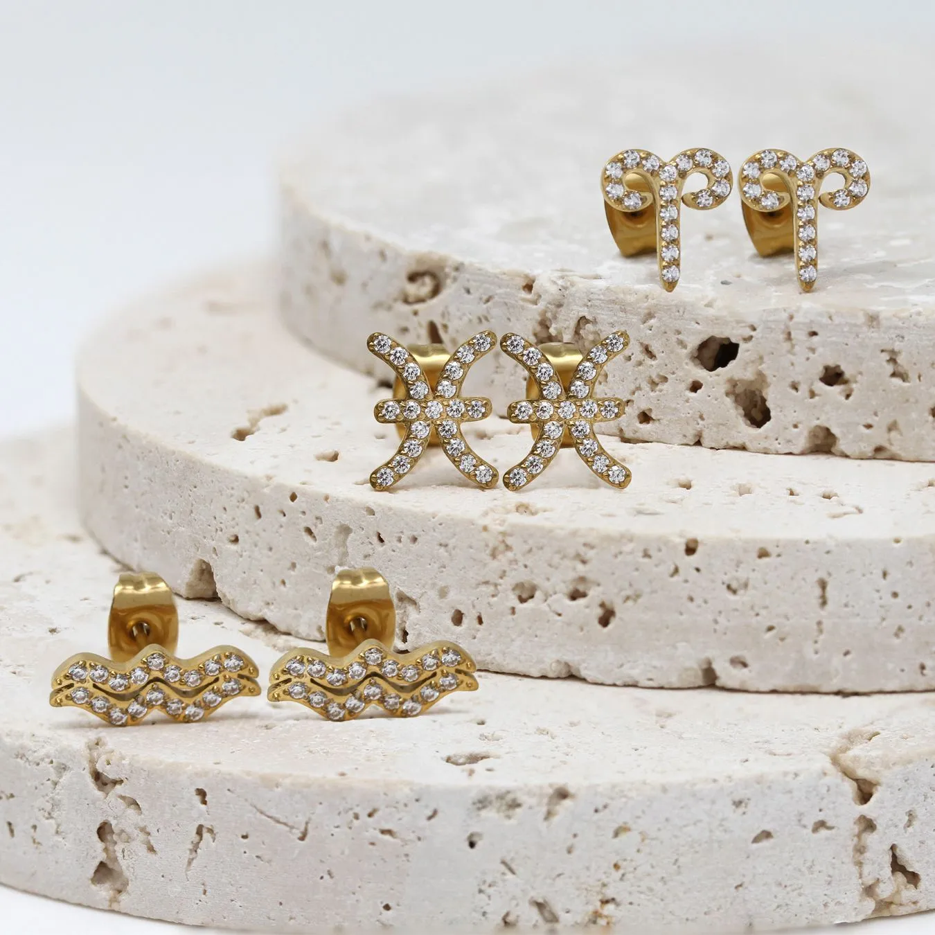 Aquarius Earrings with CZ Stones - Yellow Gold
