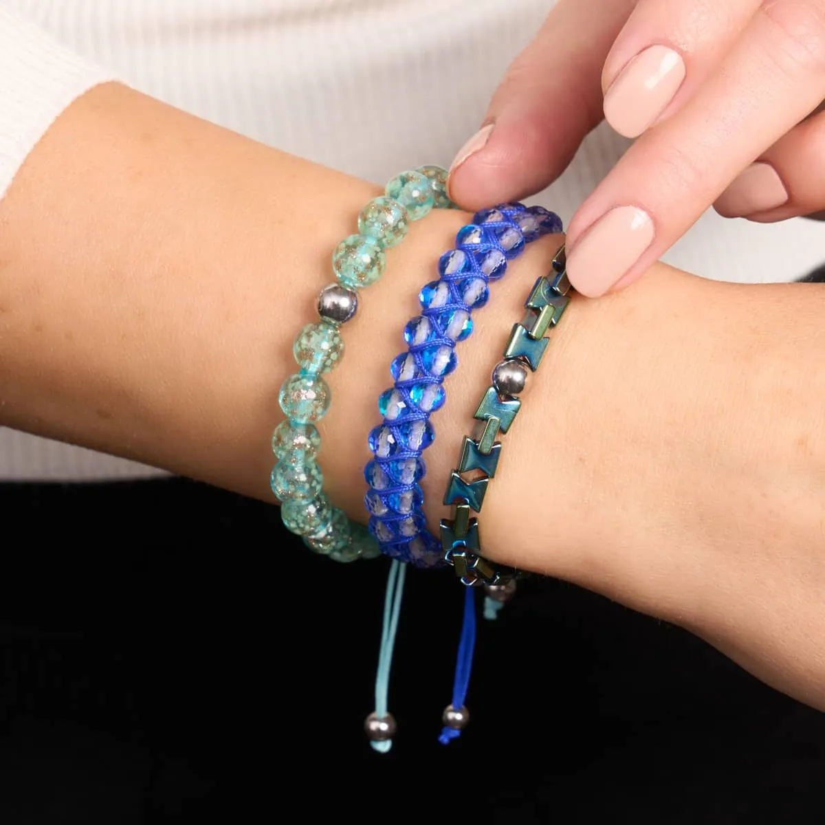 Arctic Blue | Silver | Firefly Glass Macrame Bracelet