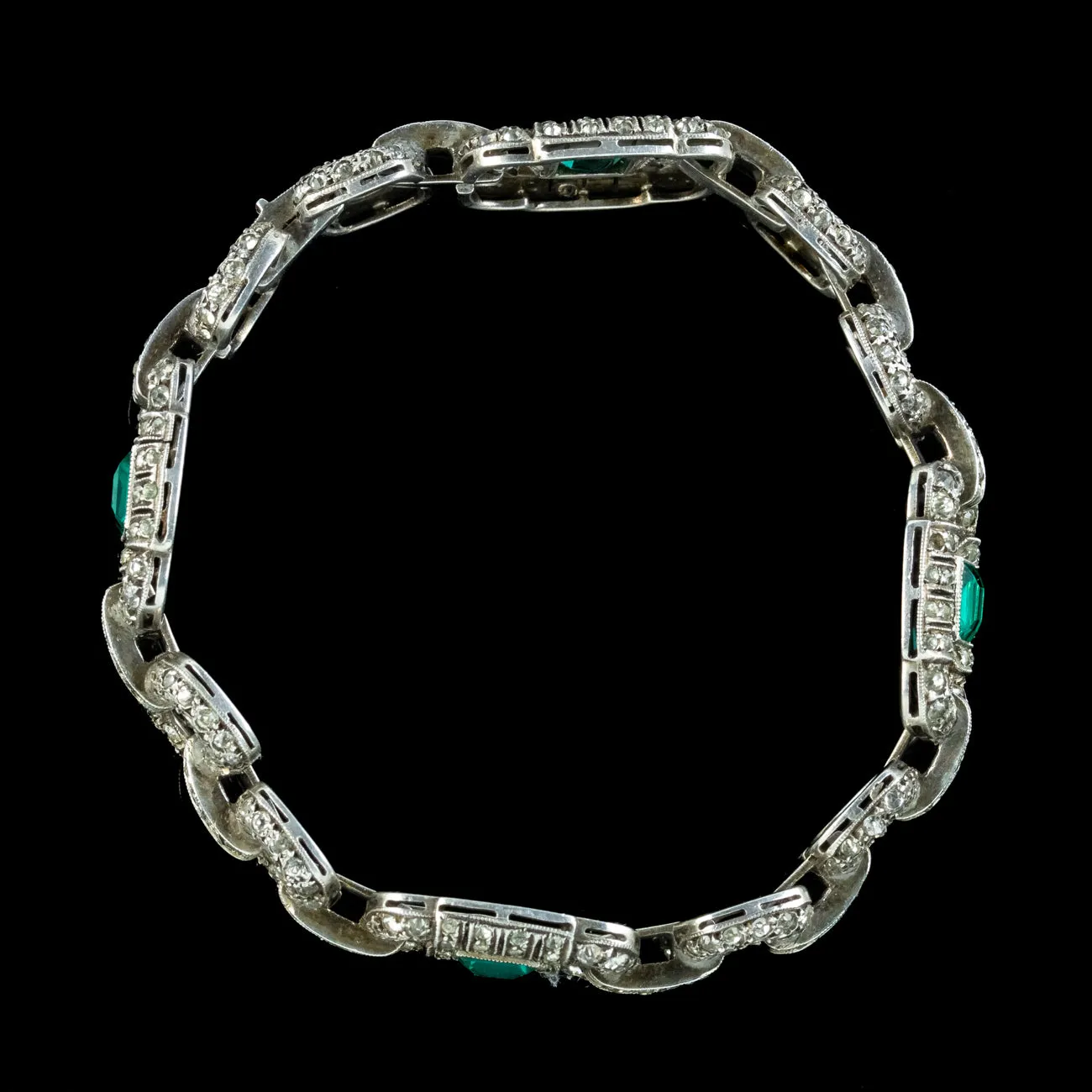 Art Deco Silver Green Paste Bracelet