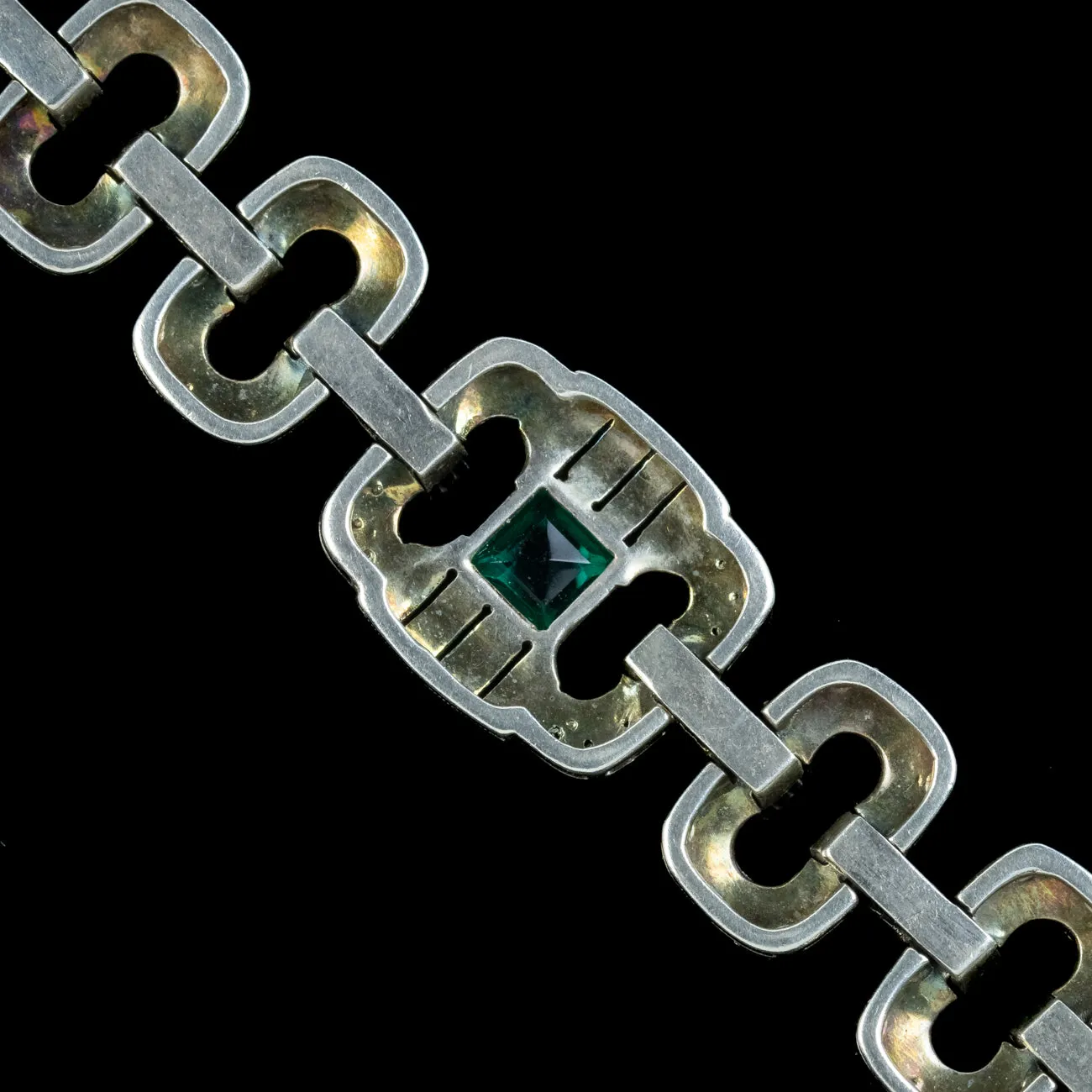 Art Deco Silver Green Paste Bracelet