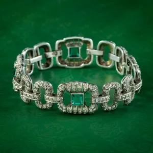 Art Deco Silver Green Paste Bracelet