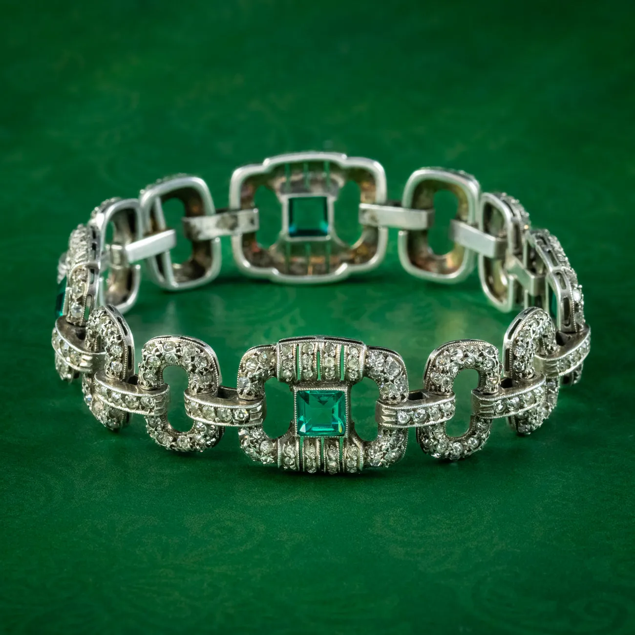 Art Deco Silver Green Paste Bracelet