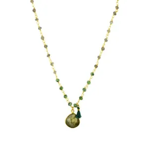 Ashiana JNI09 Gem Necklace Beads & Tassel in Green