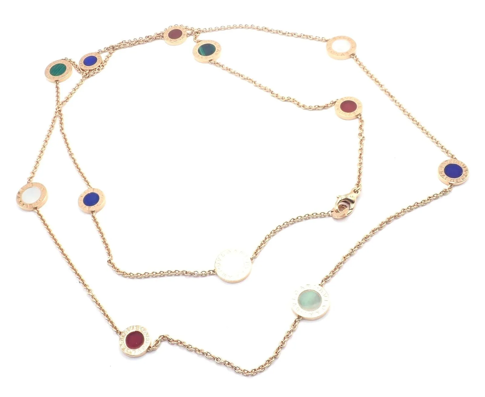 Authentic! Bvlgari Bulgari 18k Yellow Gold Multi Gemstone Long Necklace Paper