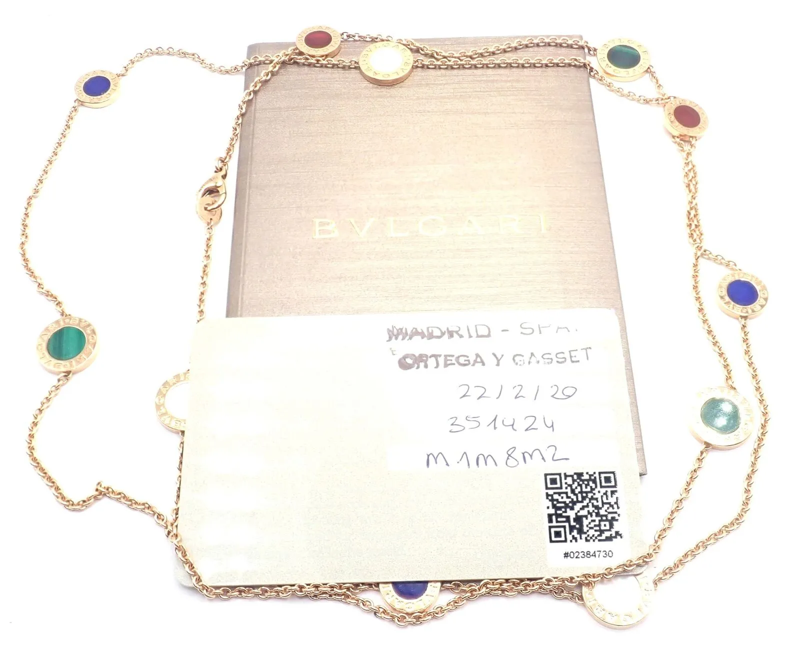 Authentic! Bvlgari Bulgari 18k Yellow Gold Multi Gemstone Long Necklace Paper