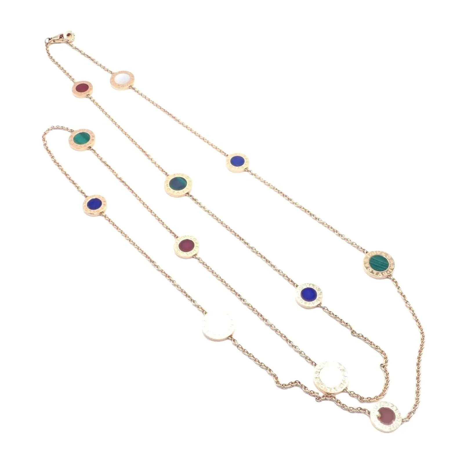 Authentic! Bvlgari Bulgari 18k Yellow Gold Multi Gemstone Long Necklace Paper