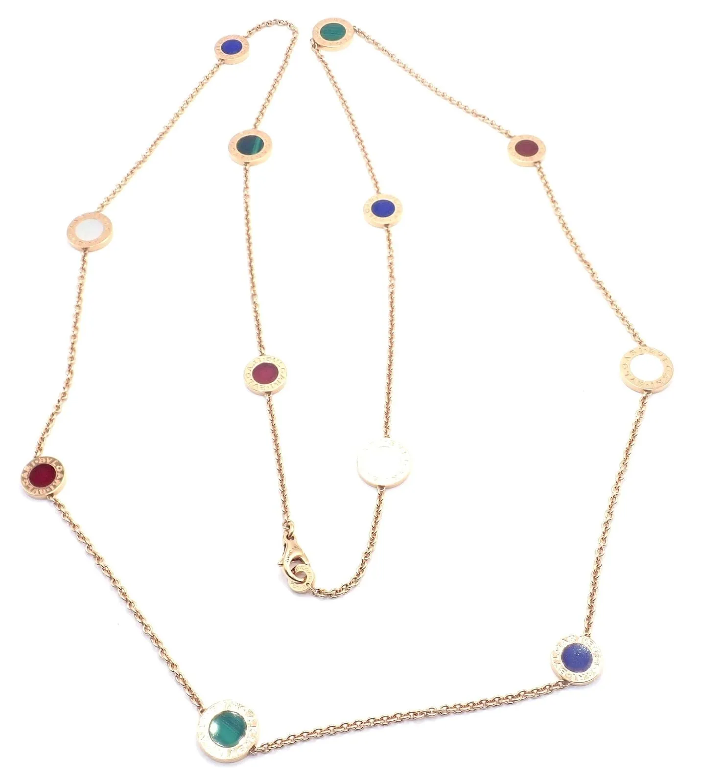 Authentic! Bvlgari Bulgari 18k Yellow Gold Multi Gemstone Long Necklace Paper