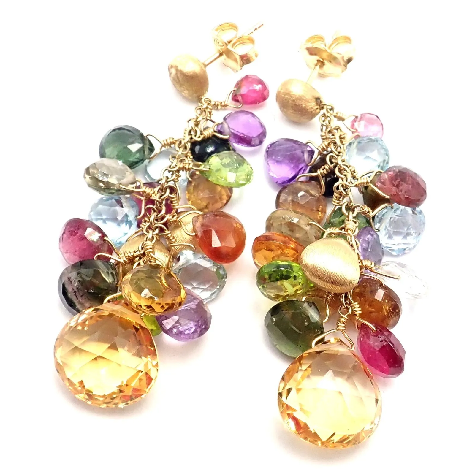 Authentic! Marco Bicego 18k Yellow Gold Paradise Multicolor Gems Drop Earrings