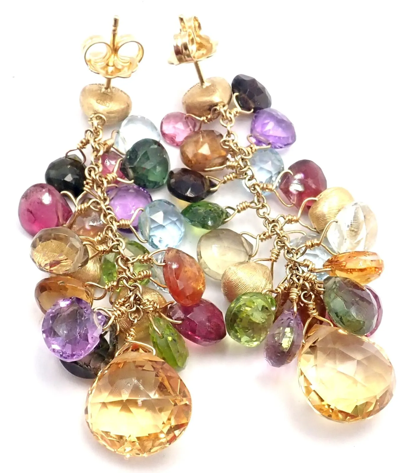 Authentic! Marco Bicego 18k Yellow Gold Paradise Multicolor Gems Drop Earrings