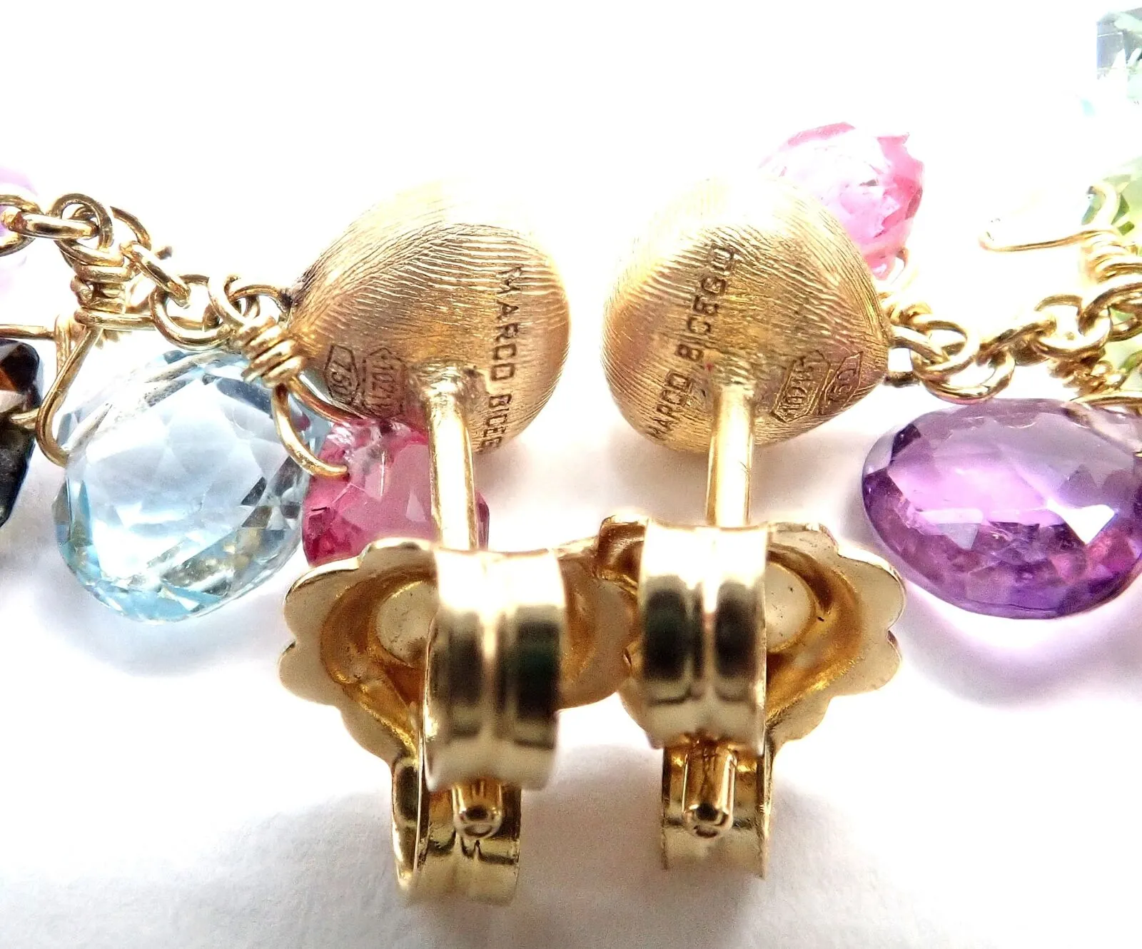 Authentic! Marco Bicego 18k Yellow Gold Paradise Multicolor Gems Drop Earrings