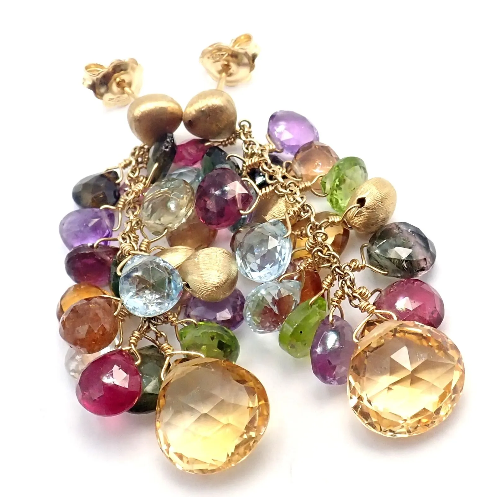Authentic! Marco Bicego 18k Yellow Gold Paradise Multicolor Gems Drop Earrings
