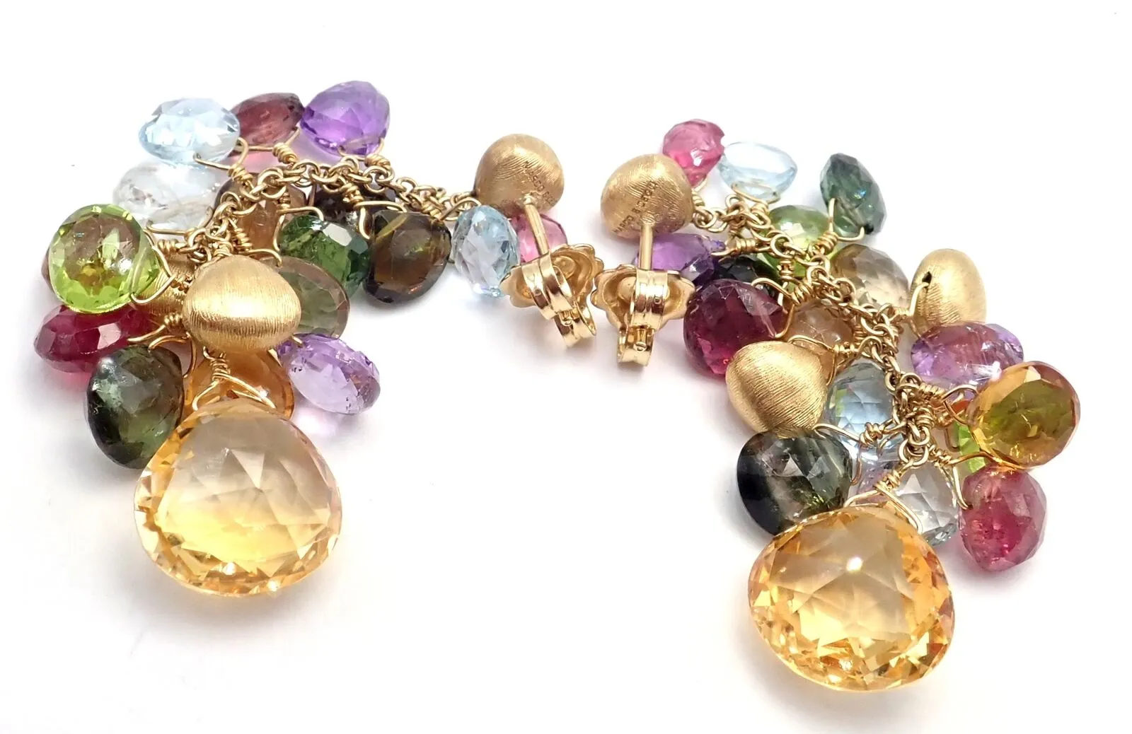 Authentic! Marco Bicego 18k Yellow Gold Paradise Multicolor Gems Drop Earrings