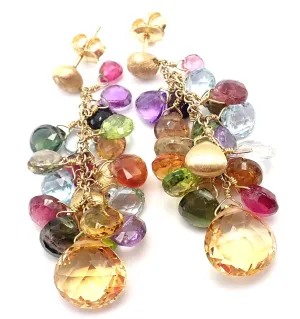 Authentic! Marco Bicego 18k Yellow Gold Paradise Multicolor Gems Drop Earrings