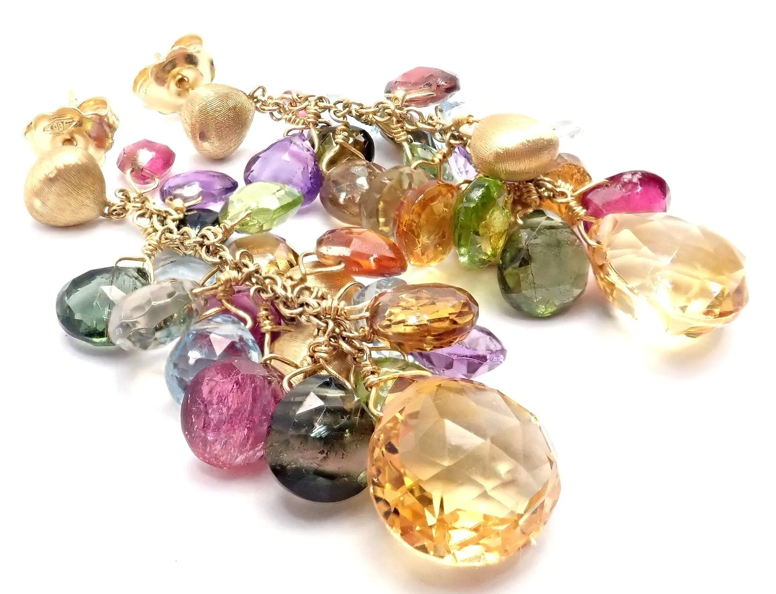 Authentic! Marco Bicego 18k Yellow Gold Paradise Multicolor Gems Drop Earrings